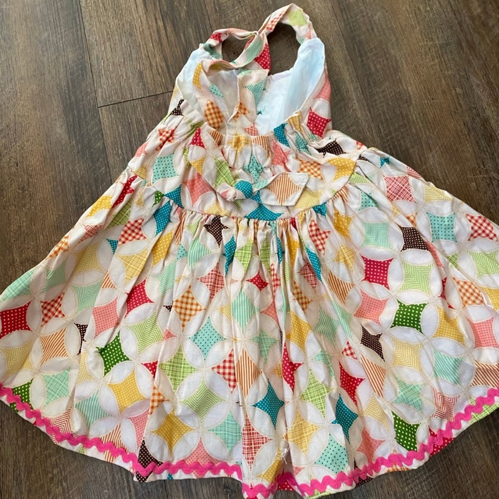 Custom pinafore MJC halter dress remake 3t Colorful Patchwork Kids - Picture 3 of 5